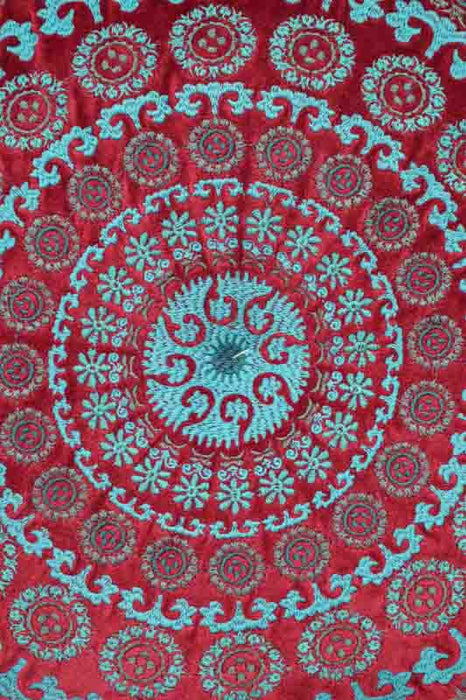 Seat cushion Gaddi cotton velvet round bordeaux embroidered turquoise/beige/dark red 40cm
