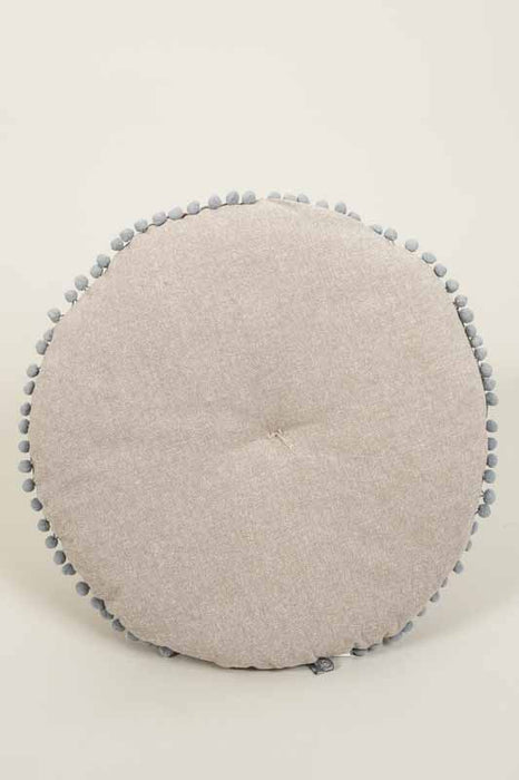 Gaddi Cotton Velvet Round Seat Cushion Embroidered Light Blue/Beige/Light Brown 40cm