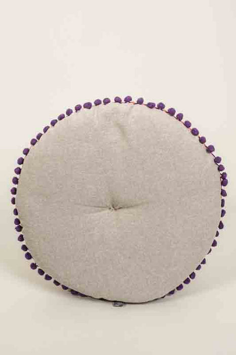 Coussin de siège Gaddi en velours de coton rond abricot brodé lilas/vert/jaune 40cm