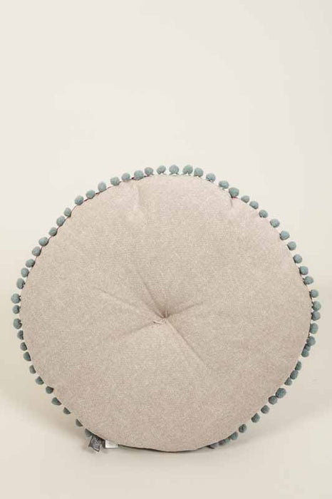 Coussin de siège Gaddi velours de coton rond rouge foncé brodé rose/bleu clair/jaune clair 40cm