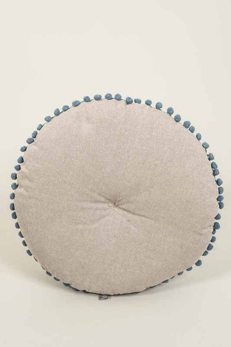 Coussin de siège Gaddi velours de coton rond turquoise brodé gris/blanc/gris foncé 40cm