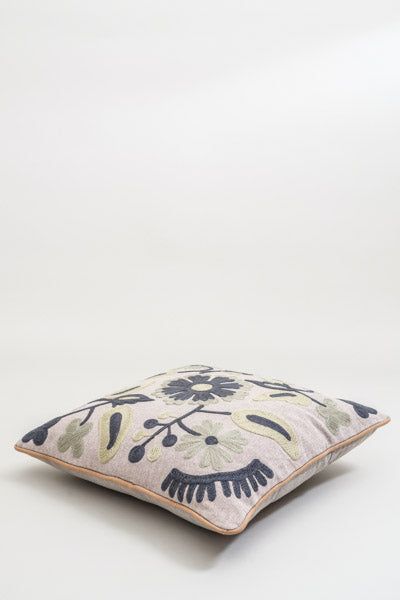 Coussin décoratif brodé à motifs noir/jaune/vert clair 40x40cm