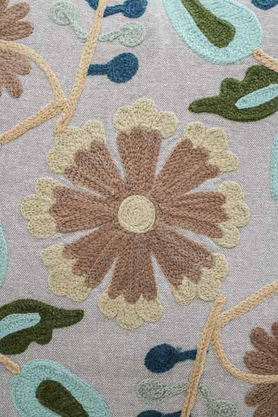 Embroidered decorative cushion brown/light green/dark green patterned 40x40cm