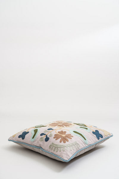 Embroidered decorative cushion brown/light green/dark green patterned 40x40cm