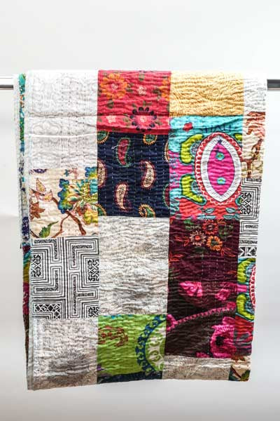 Couvre-lit Kantha Patchwork assorti multicolore 220x270cm