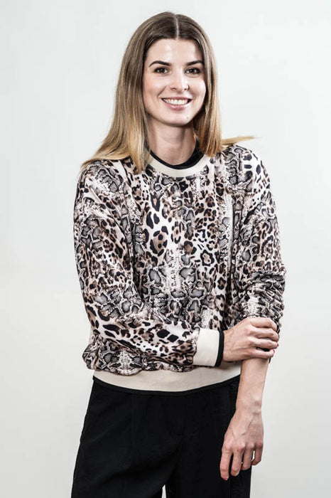 Pull coton/polyester léopard beige/marron - Taille unique