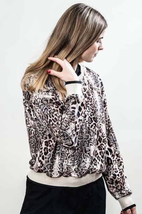 Pull coton/polyester léopard beige/marron - Taille unique