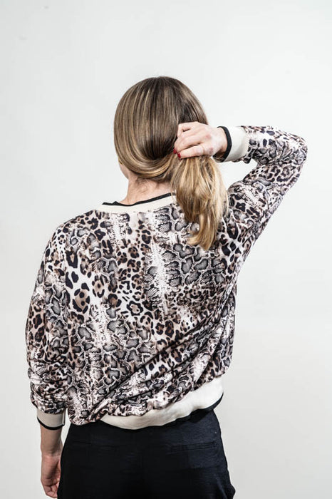 Pull coton/polyester léopard beige/marron - Taille unique