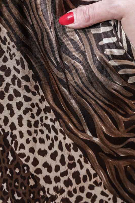 Pantalon en satin de viscose à imprimé animalier, marron - Taille unique