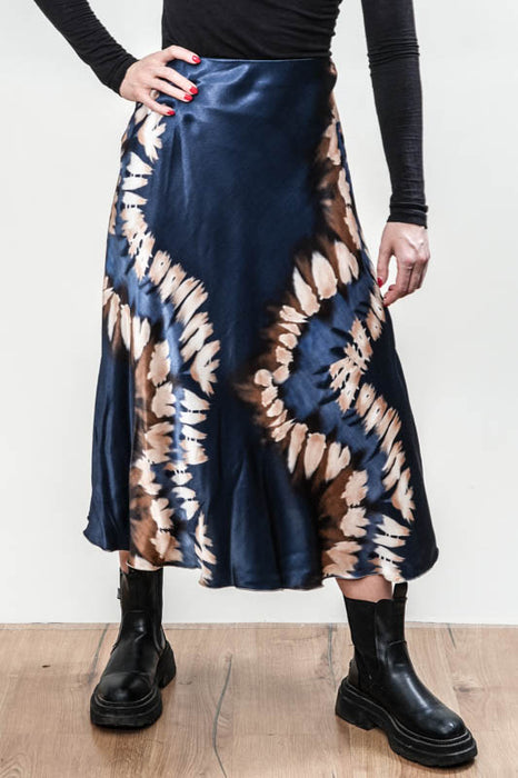 Skirt viscose satin patterned blue - One Size