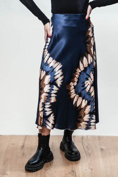 Skirt viscose satin patterned blue - One Size