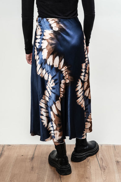Skirt viscose satin patterned blue - One Size