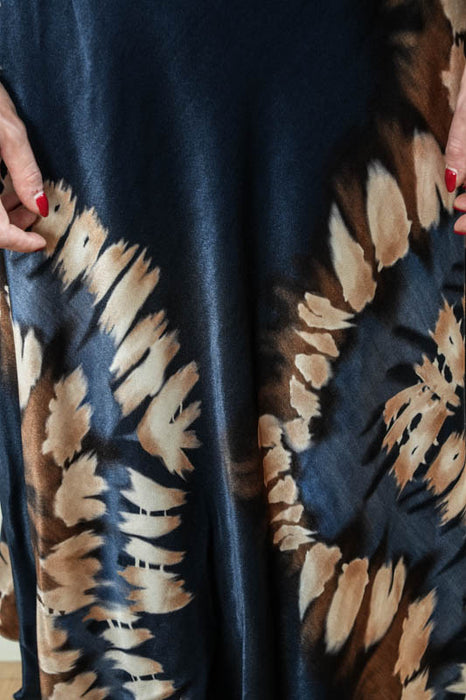 Skirt viscose satin patterned blue - One Size