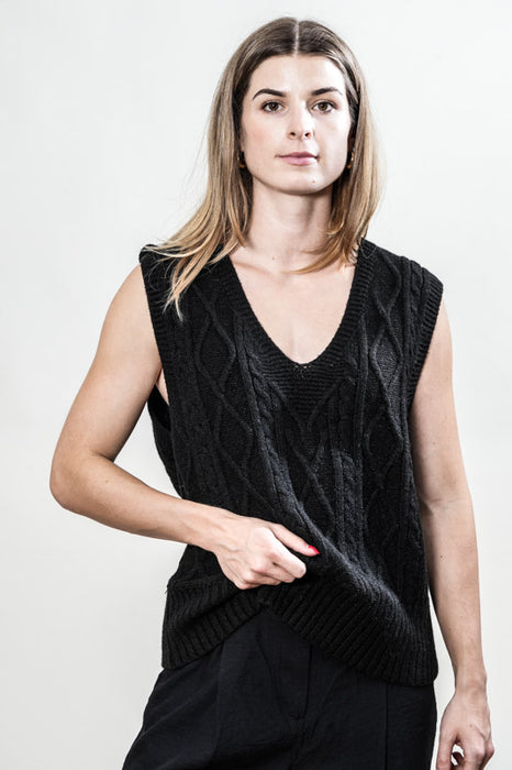 Gilet tricoté viscose/polyester noir - Taille unique