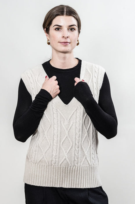 Gilet tricoté viscose/polyester blanc cassé - taille unique