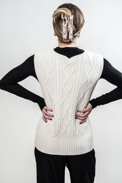 Gilet tricoté viscose/polyester blanc cassé - taille unique