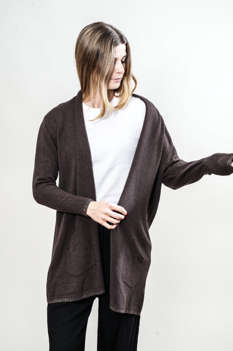 Cardigan viscose/polyester marron foncé - Taille unique