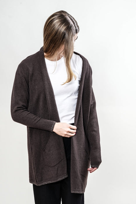 Cardigan viscose/polyester marron foncé - Taille unique