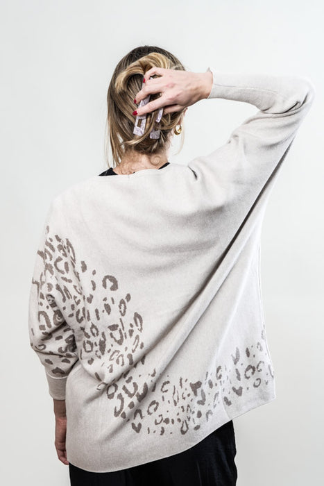 Pull tricoté viscose/polyester beige à motifs - Taille unique