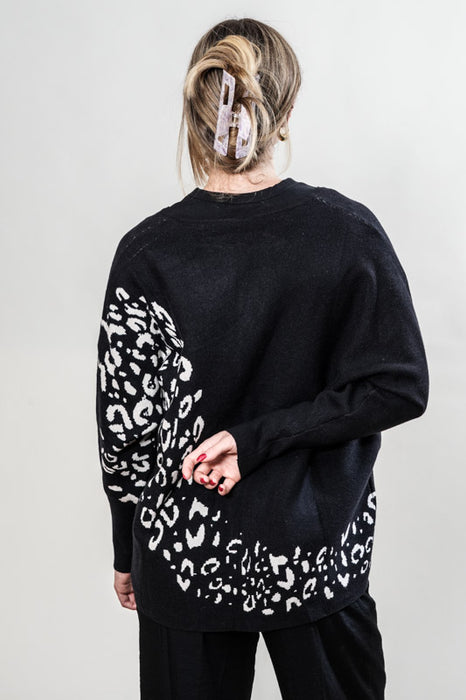 Pull tricoté viscose/polyester noir à motifs - Taille unique