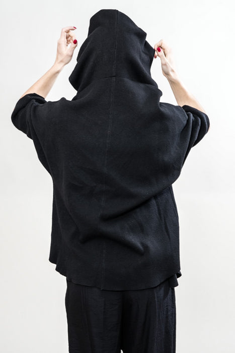 Veste à capuche en viscose/polyester, noire - Taille unique