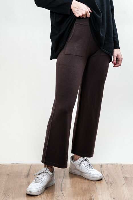 Pantalon large en maille viscose/polyester, marron foncé - Taille unique