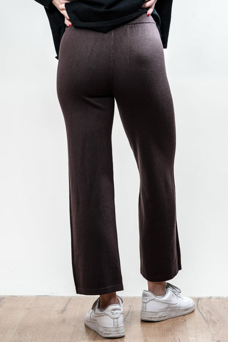 Pantalon large en maille viscose/polyester, marron foncé - Taille unique