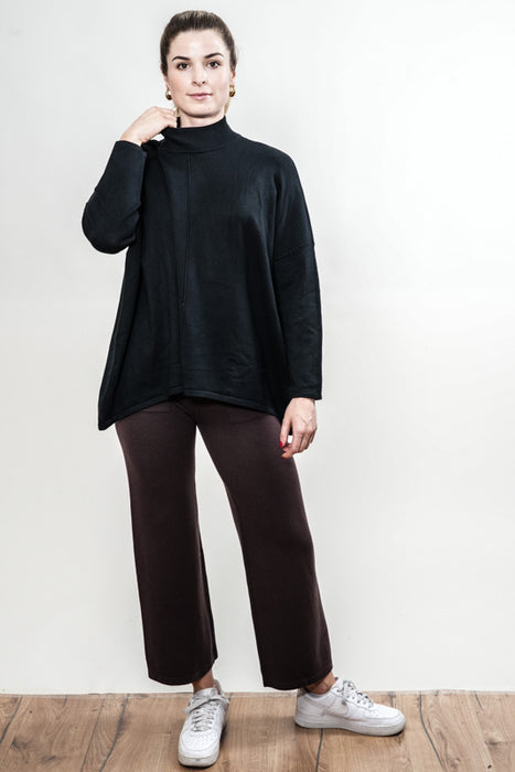 Pantalon large en maille viscose/polyester, marron foncé - Taille unique