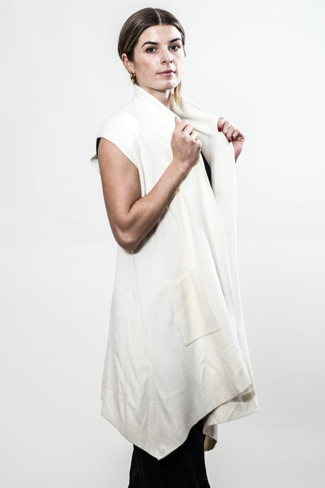 Gilet long tricoté en viscose/polyester blanc cassé - taille unique