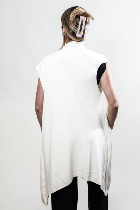 Gilet long tricoté en viscose/polyester blanc cassé - taille unique