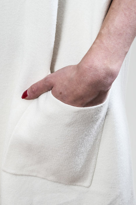 Gilet long tricoté en viscose/polyester blanc cassé - taille unique