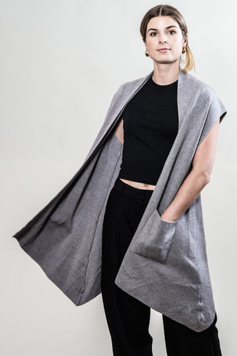 Gilet long en maille viscose/polyester gris - Taille unique