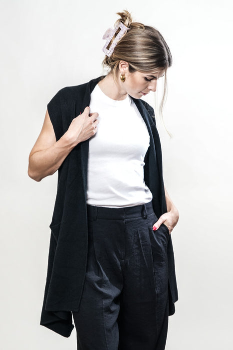 Gilet long en maille viscose/polyester, noir - Taille unique