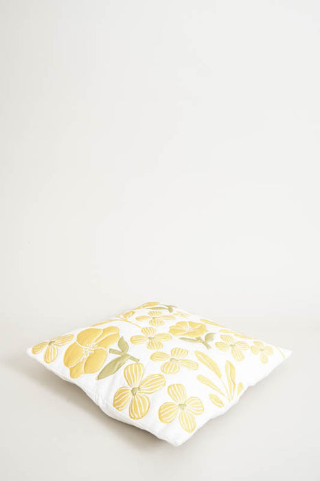 Cotton cushion cover with floral pattern, yellow, 45x45cm
