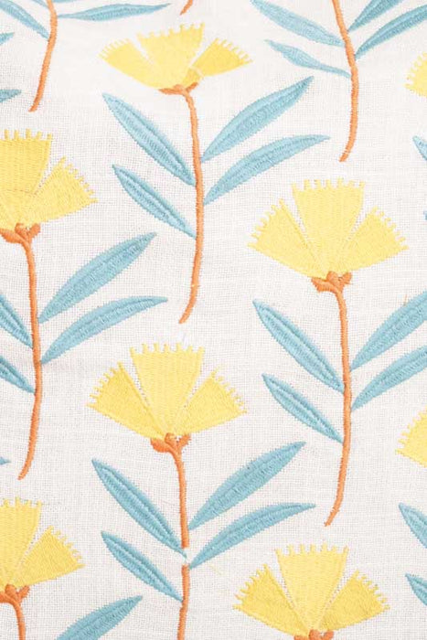 Cotton cushion cover with flowers, yellow/blue, 45x45cm