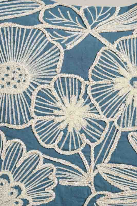 Cotton cushion cover with floral pattern, blue/beige, 45x45cm