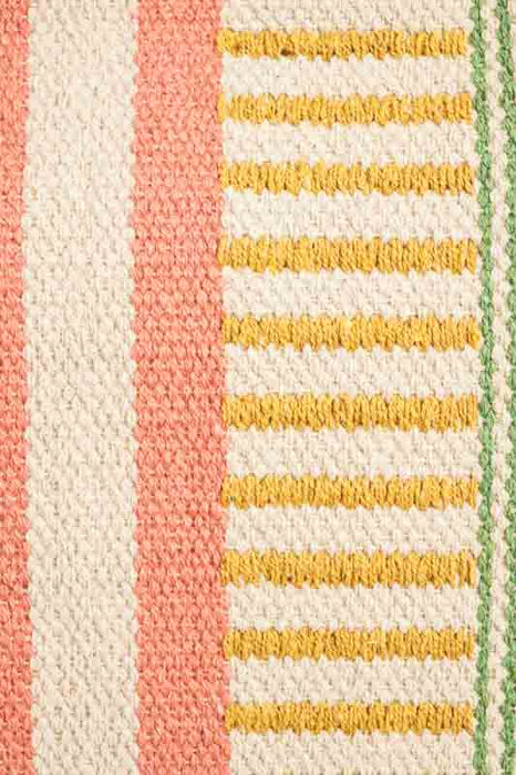 Cotton cushion cover, beige/yellow/green/pink striped, 45x45cm
