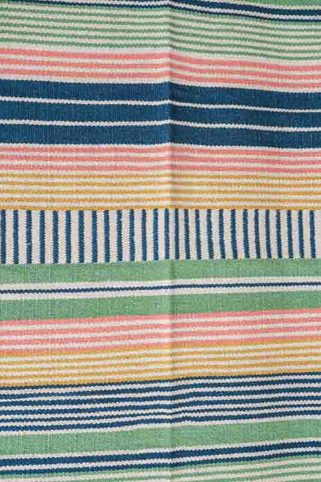 Cotton rug, beige/yellow/green/blue/pink striped, 80x120cm