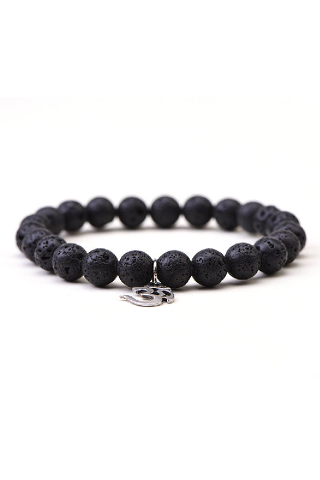 Bracelet en pierre de lave de 8 mm, 19 cm, avec pendentif OM