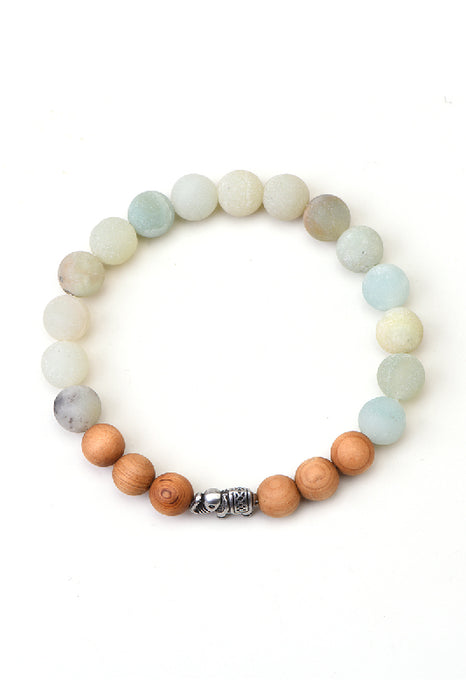 Armband 8mm Holzperlen / matter Amazonit 19cm, mit Elefant