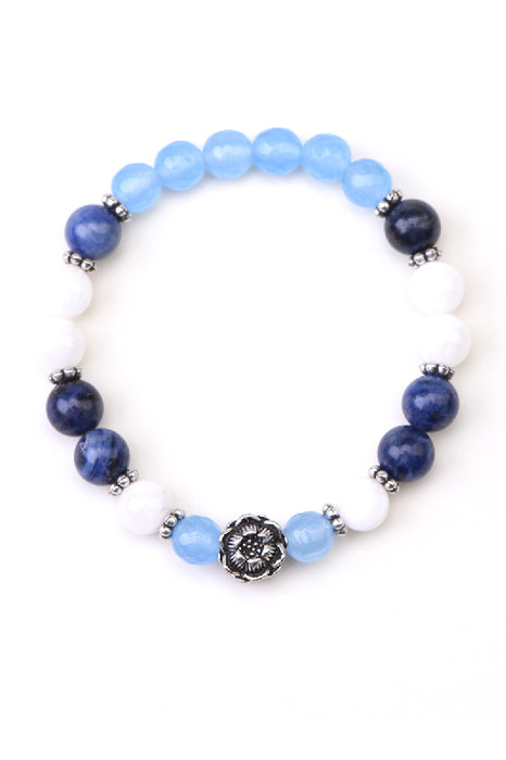 Armband 8mm facettierte blaue Jade / Sodalit / Mondstein 19cm, mit Lotusblüte