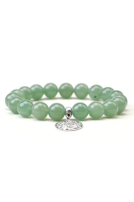 Bracelet en aventurine verte de 10 mm, 19 cm, avec pendentif Arbre de Vie