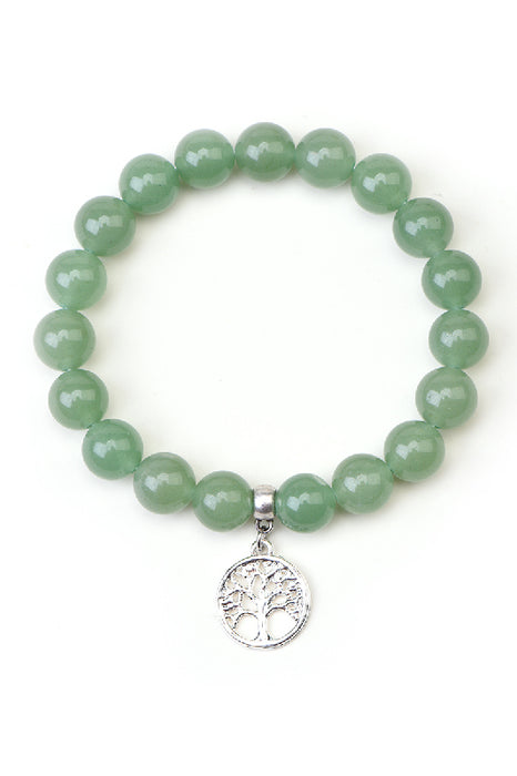 Bracelet en aventurine verte de 10 mm, 19 cm, avec pendentif Arbre de Vie