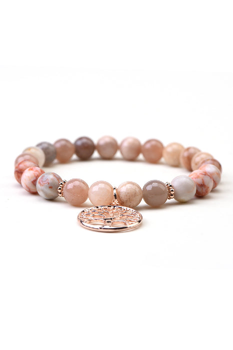 Bracelet 8mm sunstone / red Picasso jasper 19cm, with Tree of Life pendant