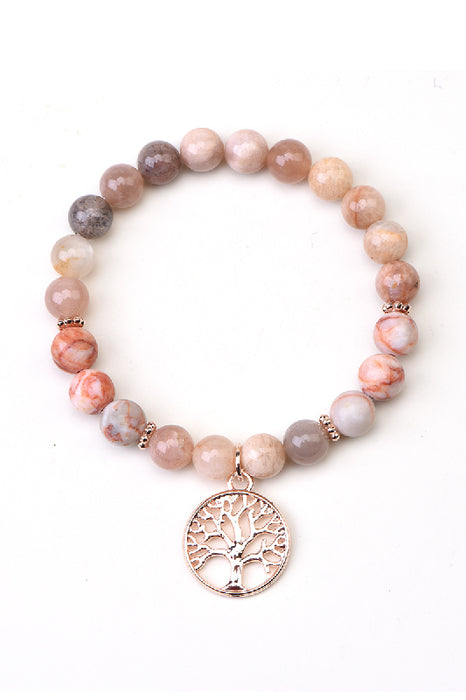 Bracelet 8mm sunstone / red Picasso jasper 19cm, with Tree of Life pendant