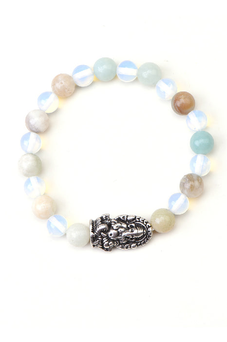 Bracelet en amazonite/opale de 8 mm, 19 cm, avec Ganesh