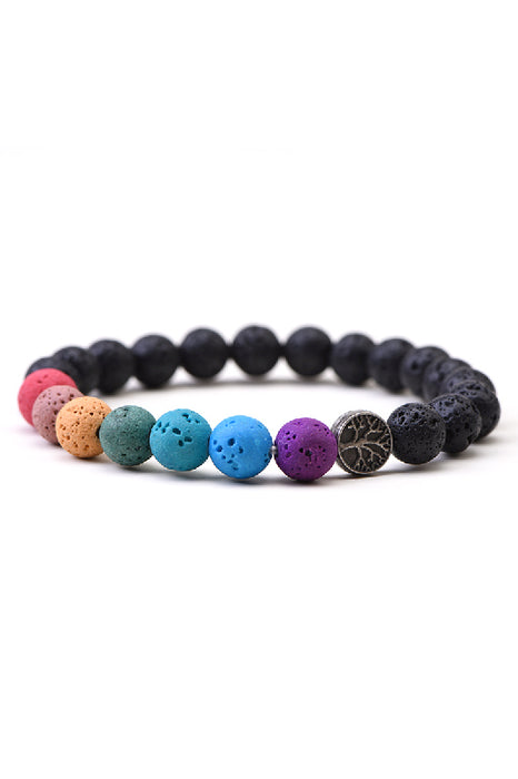 Armband 8mm Lavastein 7 Chakra 19cm, mit Lebensbaum