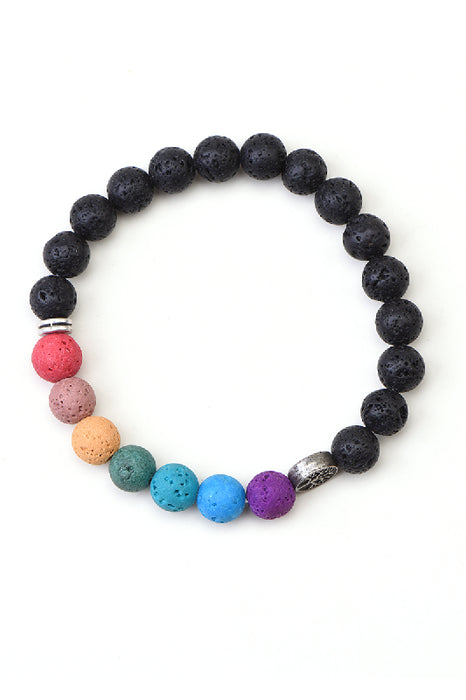 Armband 8mm Lavastein 7 Chakra 19cm, mit Lebensbaum