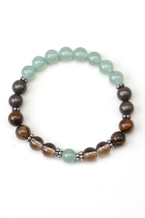 Bracelet 8mm yellow tiger's eye / green aventurine / smoky quartz / pyrite 19cm