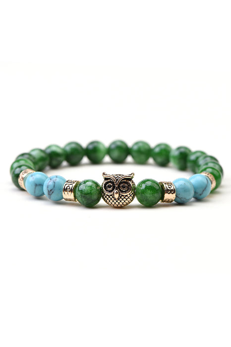 Bracelet 8mm Emerald / Blue Turquoise 19cm Owl